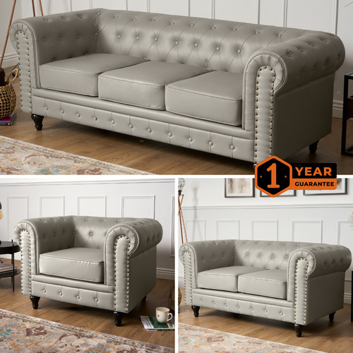 Chesterfield sofa suite grey - suite,